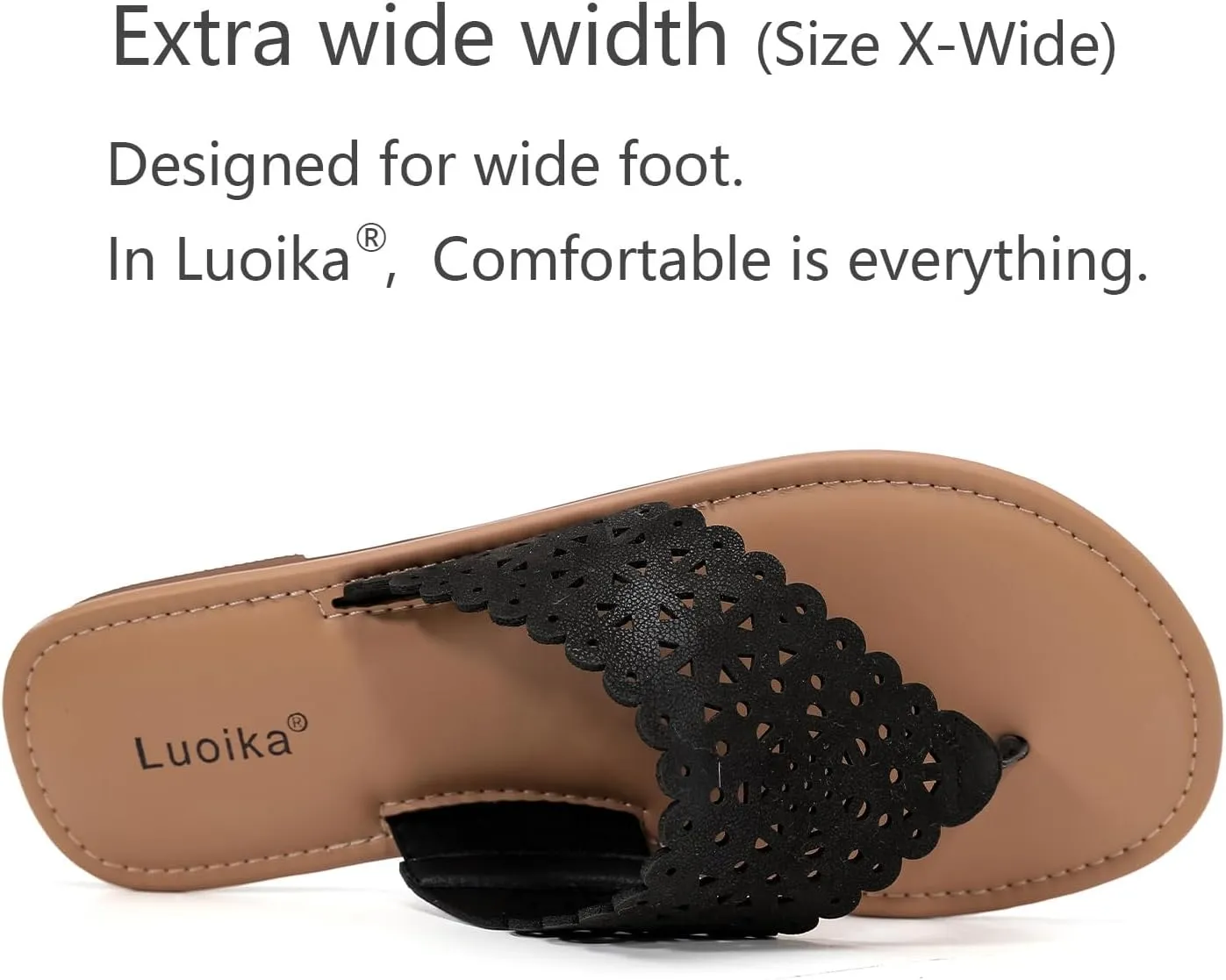 Luoika Women's Wide Width Flat Slides Sandals, Flip Flop Strappy Rhinestone Thong Sandals Comfortable Summer Beach Shoes for Women.