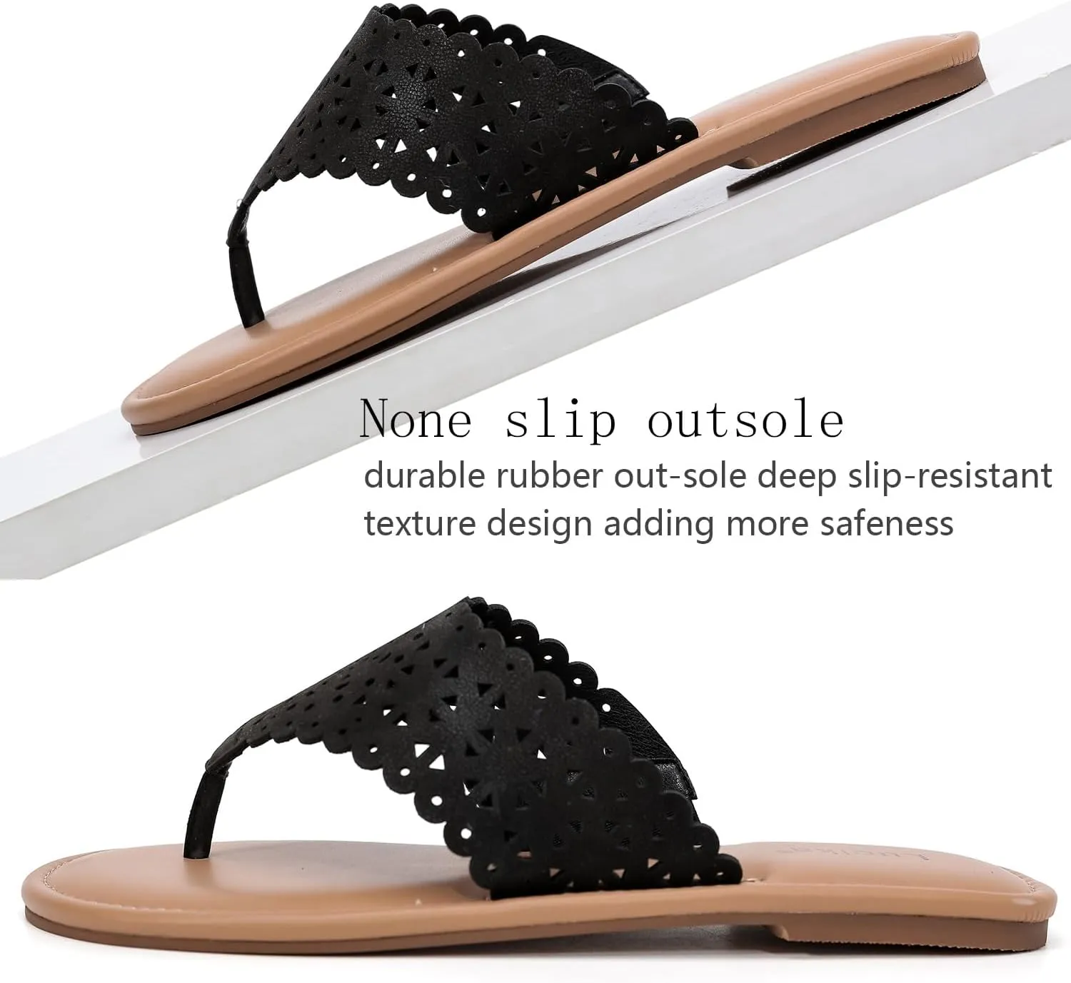 Luoika Women's Wide Width Flat Slides Sandals, Flip Flop Strappy Rhinestone Thong Sandals Comfortable Summer Beach Shoes for Women.