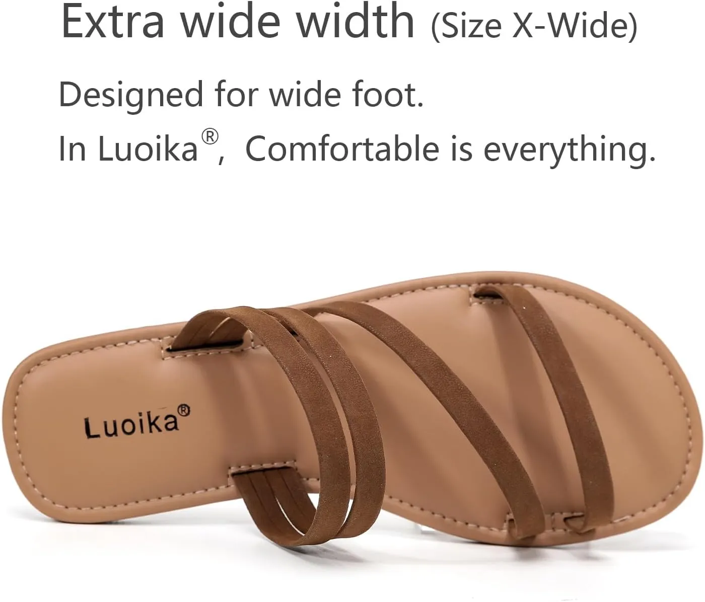 Luoika Women's Wide Width Flat Slides Sandals, Strapy Slide Sandal Slip on Dressy Summer Shoes for Women.