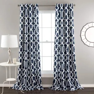 Lush Decor Edward Trellis Curtains Light Filtering Window Panel Set for Living, Dining, Bedroom (Pair), Navy, 52"W x 95"L