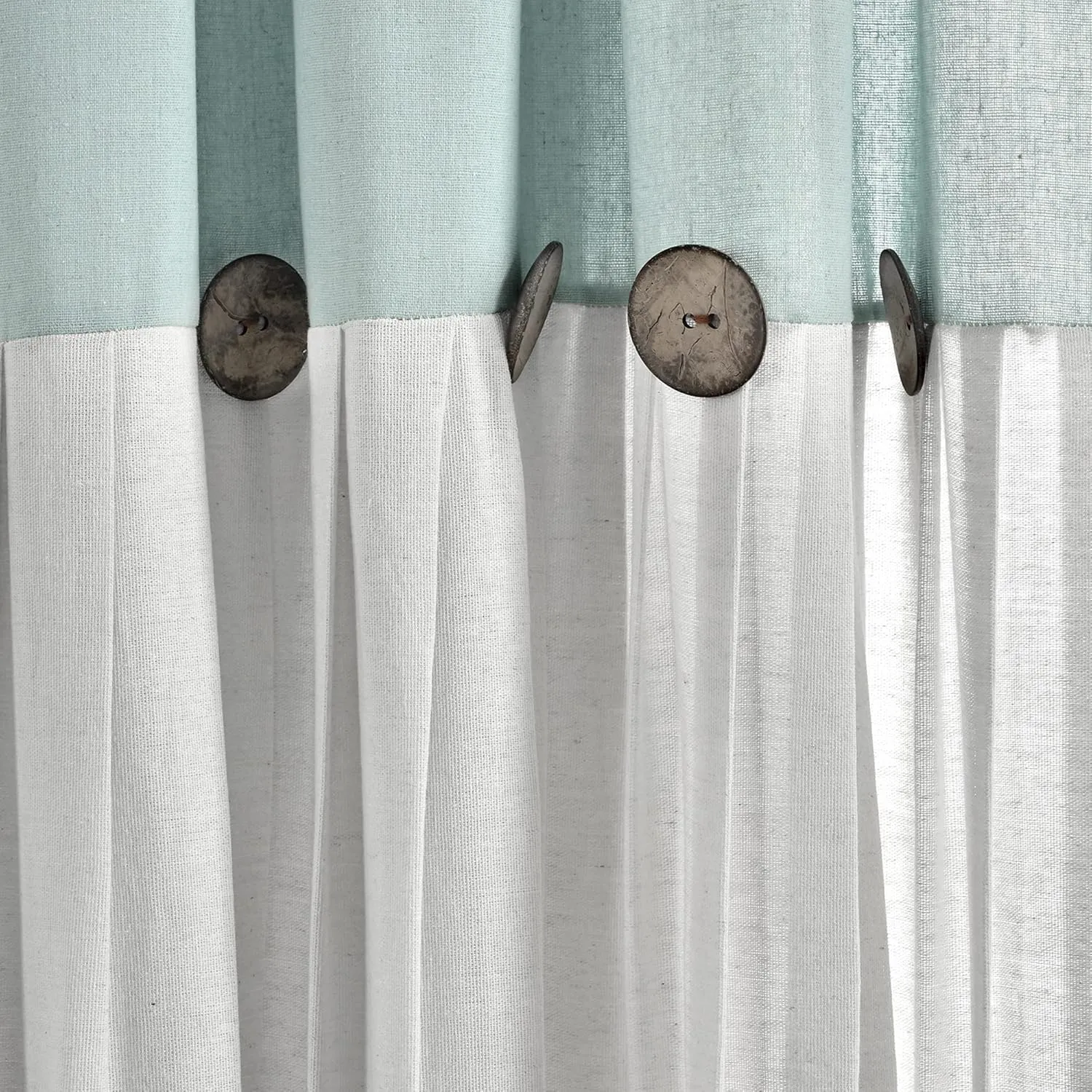 Lush Decor Linen Button Farmhouse Kitchen Tier Curtain Set, Pair, 29" W x 24" L, Blue & White
