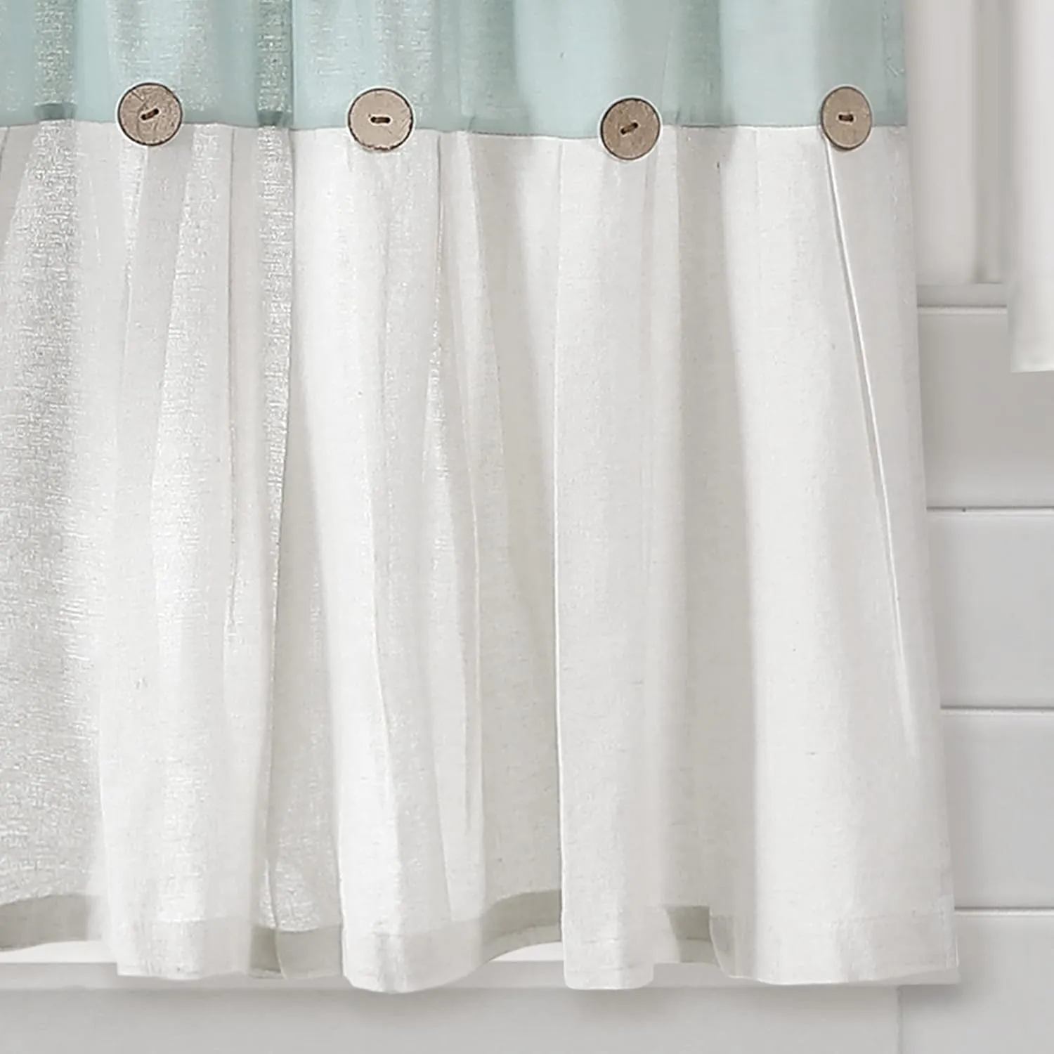 Lush Decor Linen Button Farmhouse Kitchen Tier Curtain Set, Pair, 29" W x 24" L, Blue & White