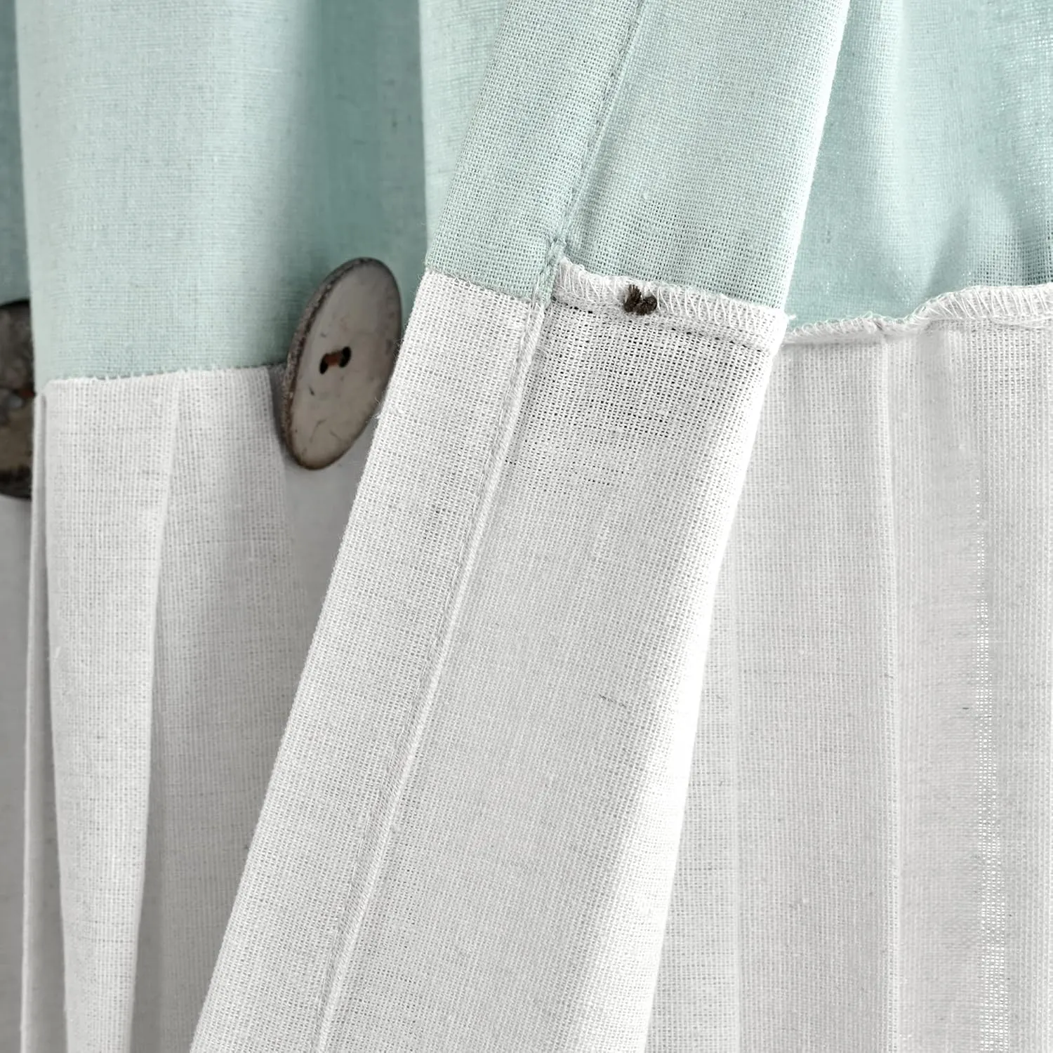 Lush Decor Linen Button Farmhouse Kitchen Tier Curtain Set, Pair, 29" W x 24" L, Blue & White