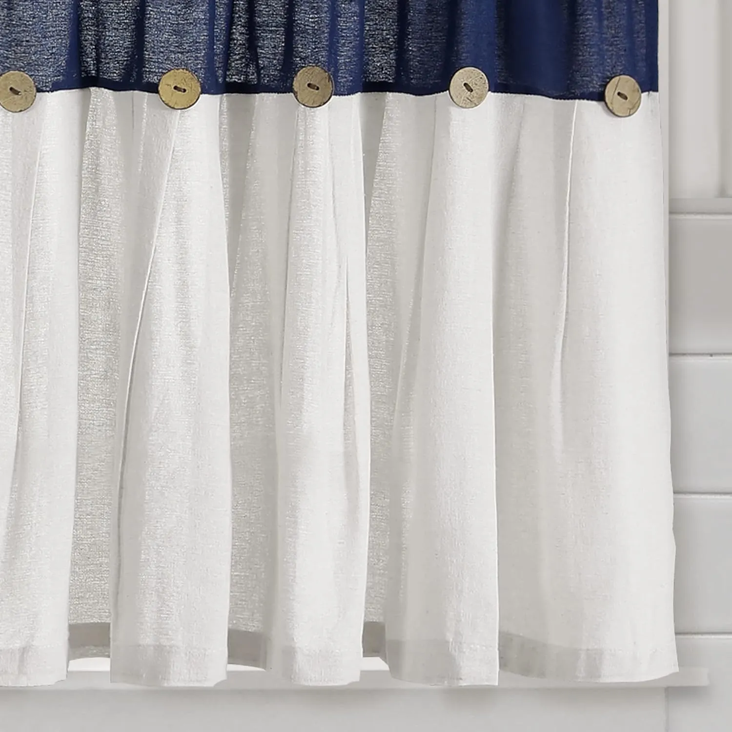 Lush Decor Linen Button Farmhouse Kitchen Tier Curtain Set, Pair, 29" W x 24" L, Navy & White