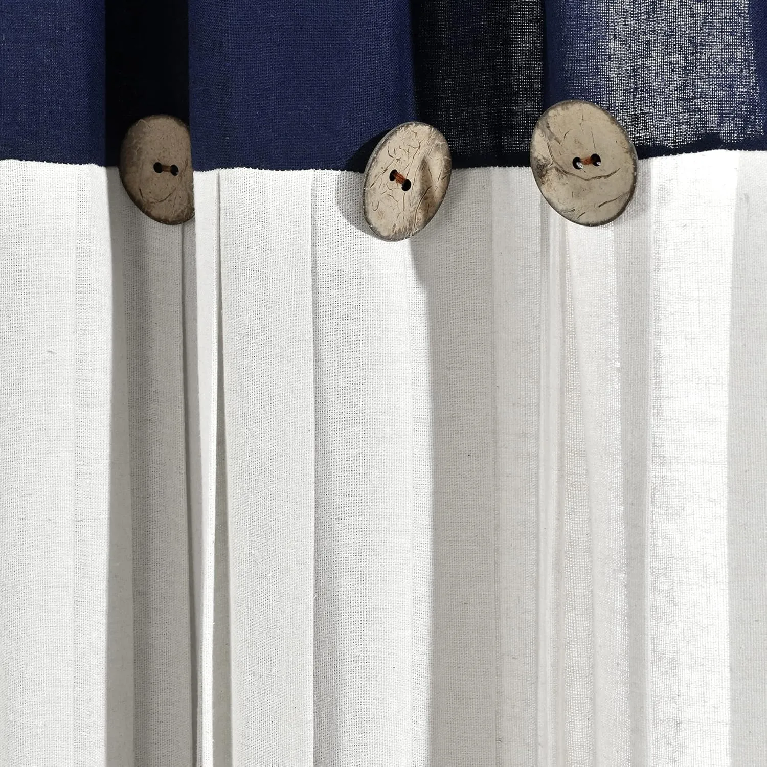 Lush Decor Linen Button Farmhouse Kitchen Tier Curtain Set, Pair, 29" W x 24" L, Navy & White