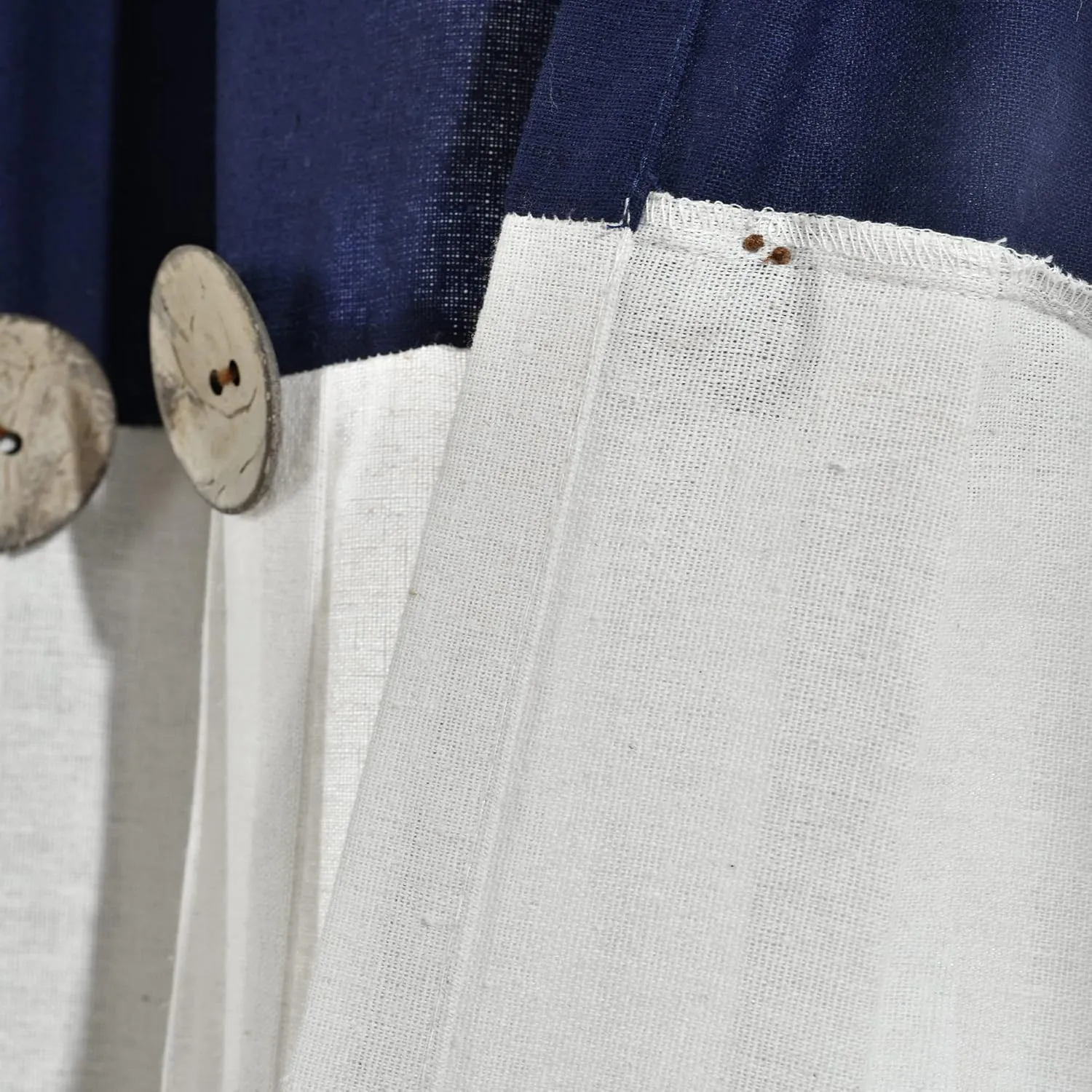 Lush Decor Linen Button Farmhouse Kitchen Tier Curtain Set, Pair, 29" W x 24" L, Navy & White