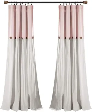 Lush Decor Linen Button Window Curtain Panel, Single, 40" W x 84" L, Blush & White- Country Curtains - Rustic Decor - Color Block - Modern Farmhouse Curtains