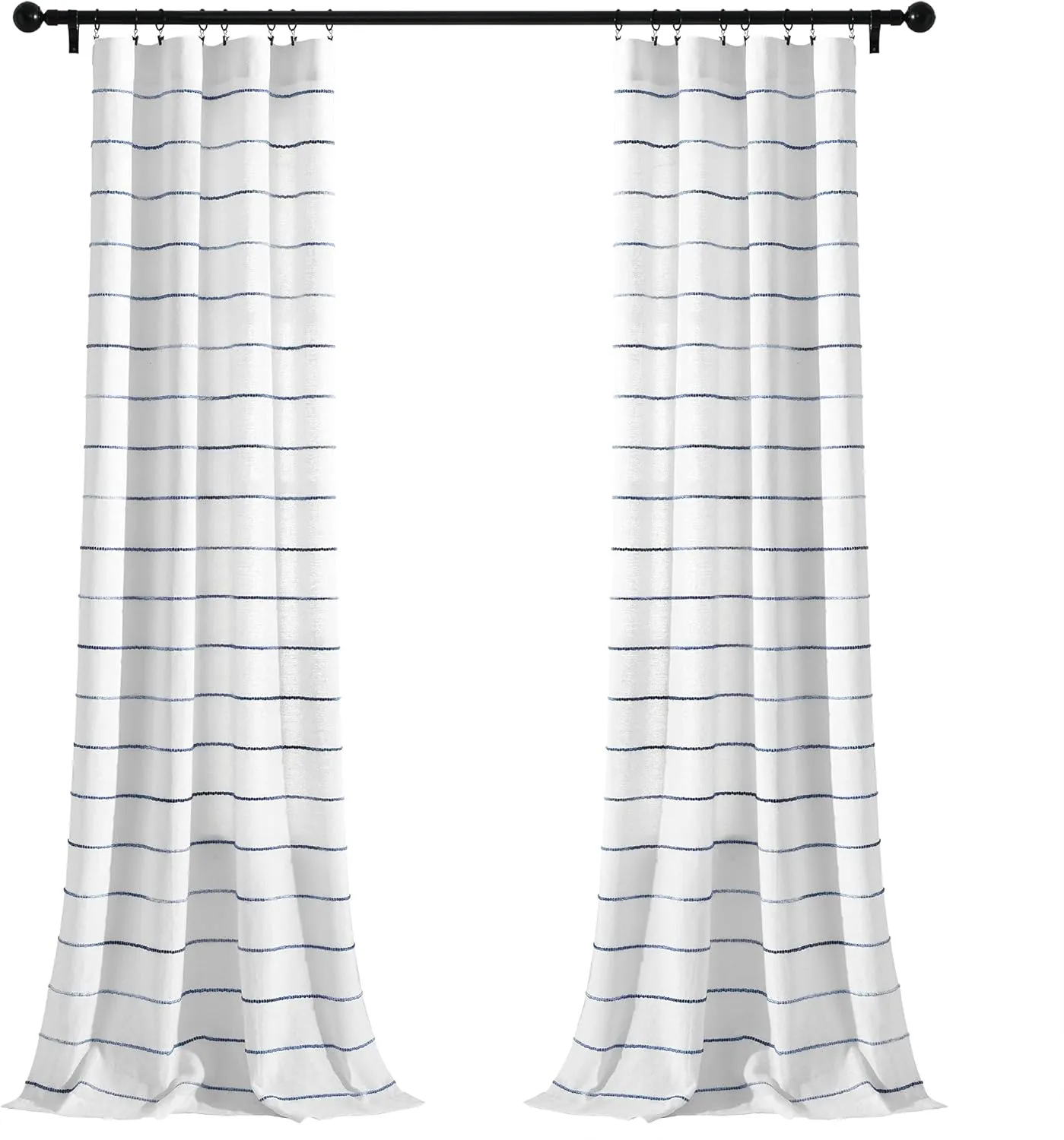 Lush Decor Ombre Stripe Curtain Panel Set, 2, 40''W x 84''L, Navy, Recycled Cotton/Polyester, Rod Pocket, Home Office, Farmhouse