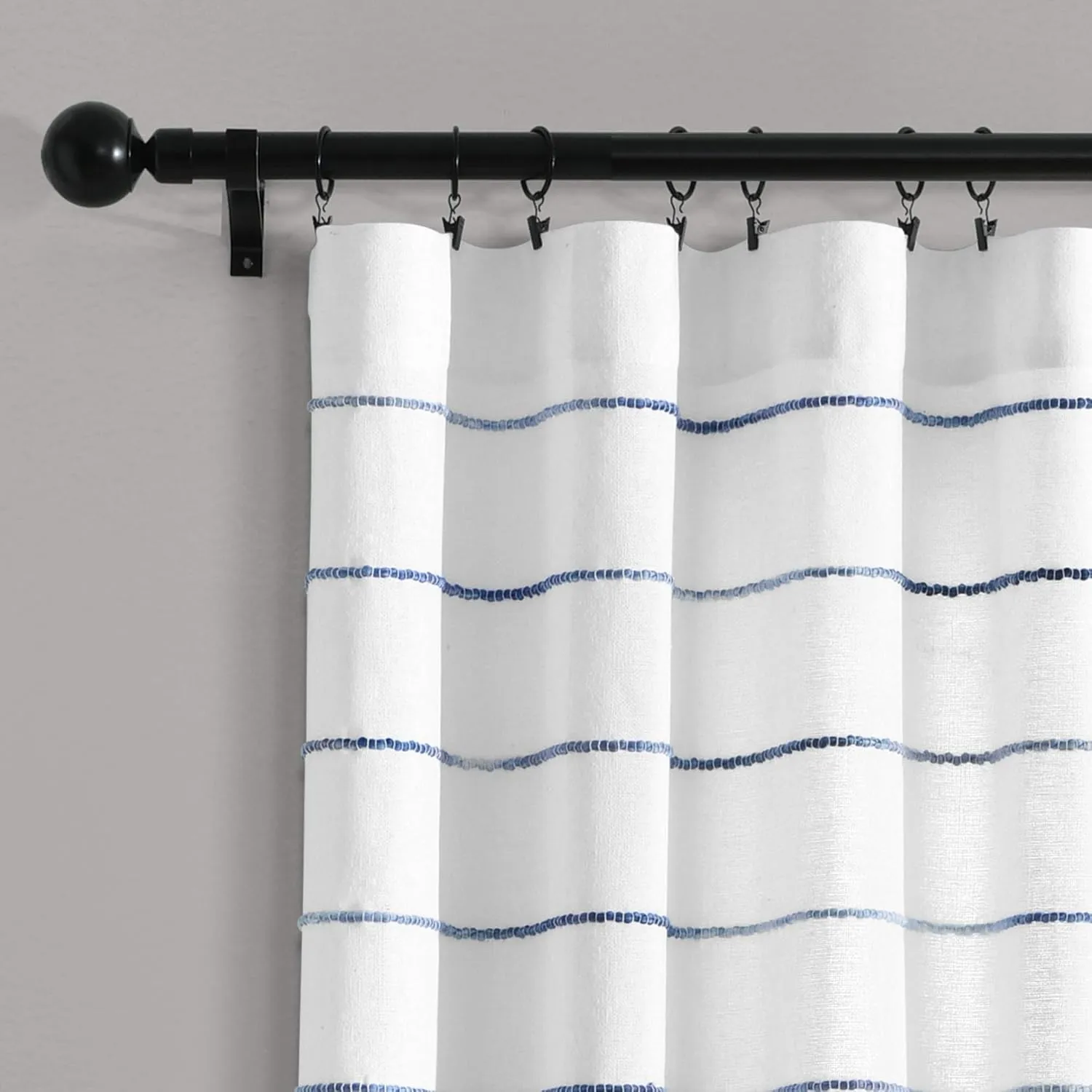 Lush Decor Ombre Stripe Curtain Panel Set, 2, 40''W x 84''L, Navy, Recycled Cotton/Polyester, Rod Pocket, Home Office, Farmhouse