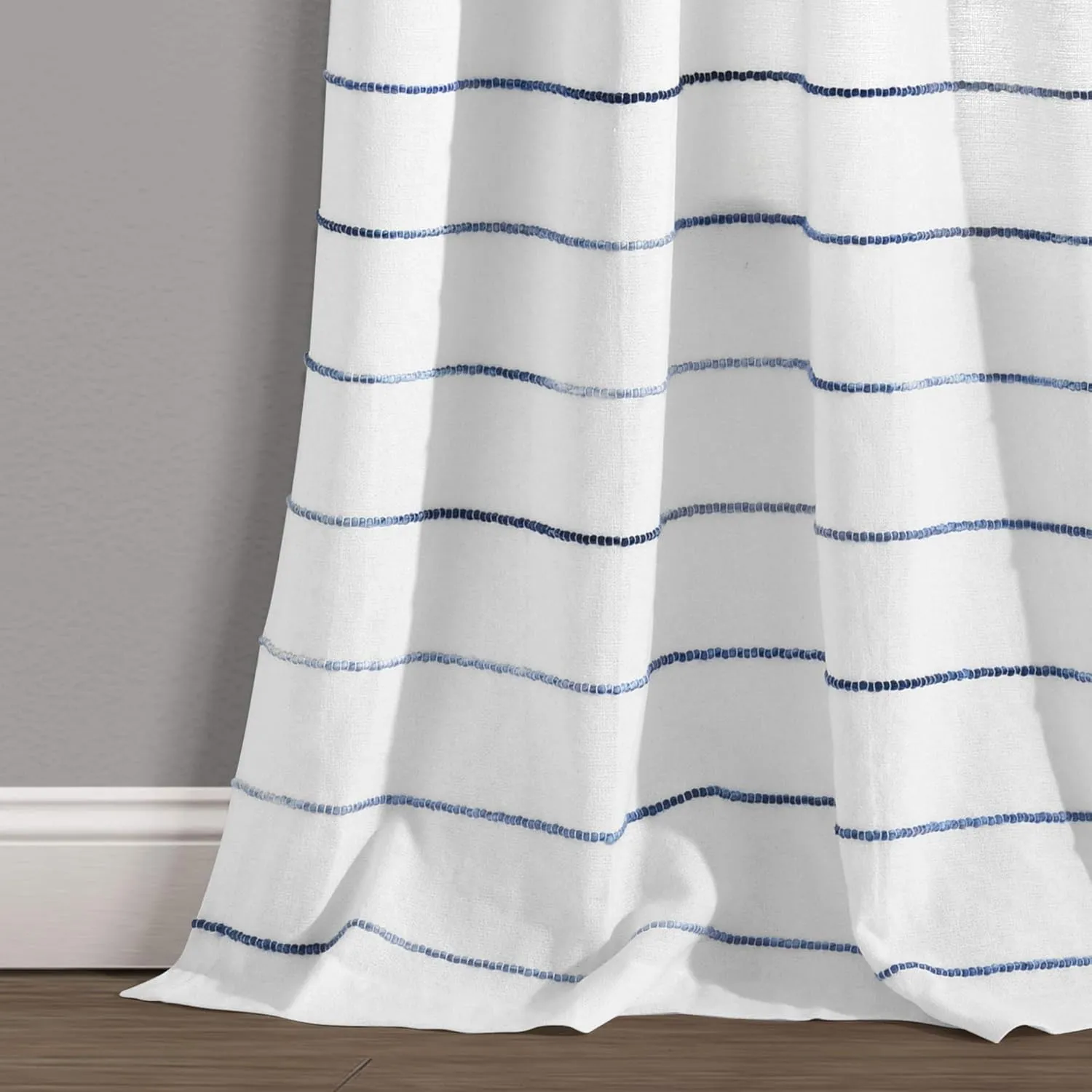 Lush Decor Ombre Stripe Curtain Panel Set, 2, 40''W x 84''L, Navy, Recycled Cotton/Polyester, Rod Pocket, Home Office, Farmhouse
