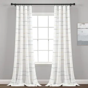 Lush Decor Ombre Stripe Yarn Dyed Cotton Window Curtain Panel Set - Colorful Tufted Yarn Stripe Detail - 2 Window Panels - 40" W x 84" L, Yellow & Gray