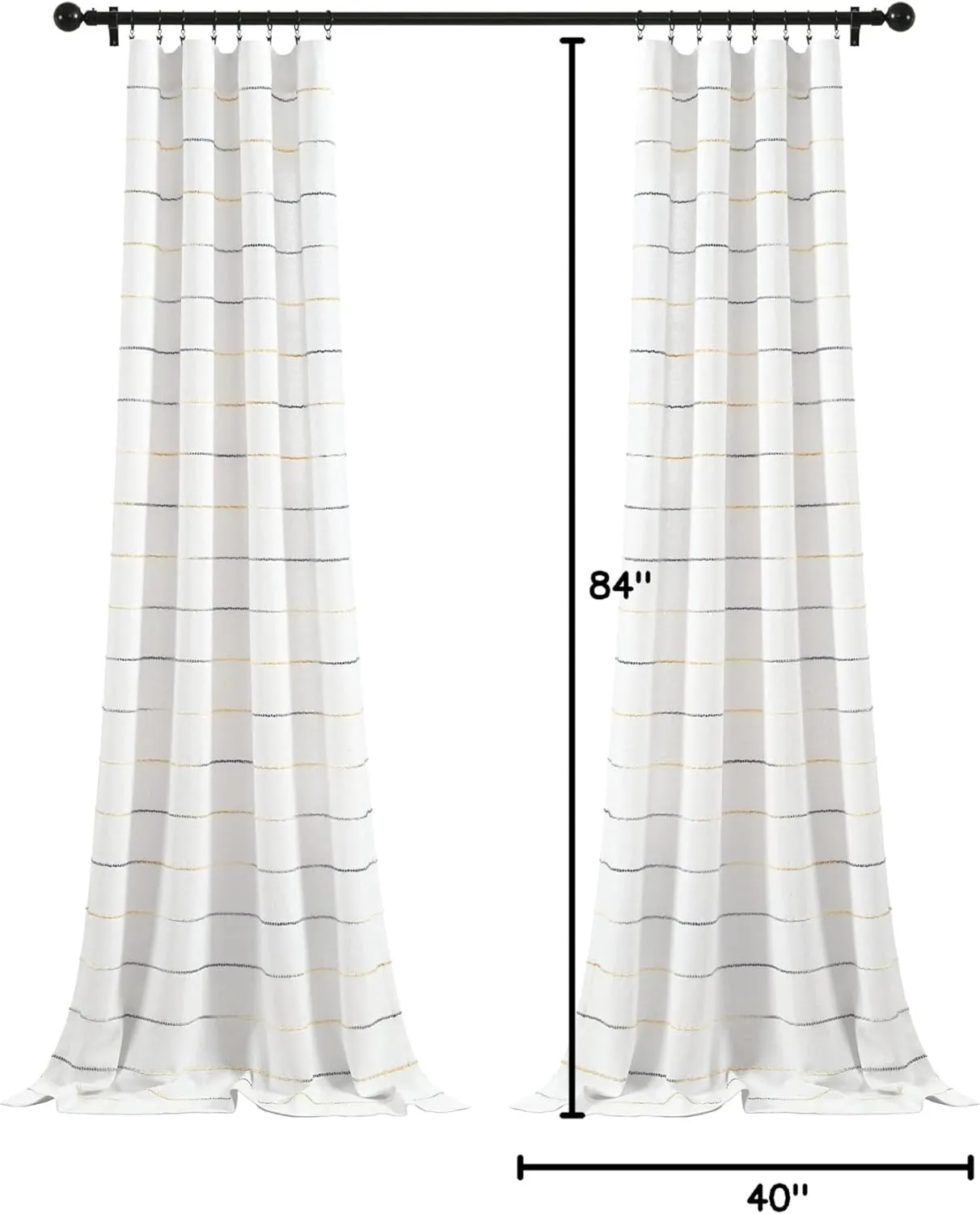 Lush Decor Ombre Stripe Yarn Dyed Cotton Window Curtain Panel Set - Colorful Tufted Yarn Stripe Detail - 2 Window Panels - 40" W x 84" L, Yellow & Gray