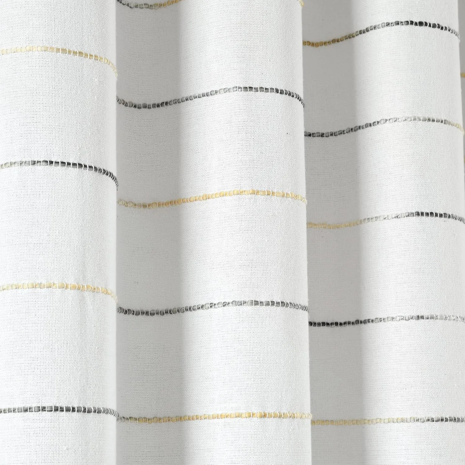 Lush Decor Ombre Stripe Yarn Dyed Cotton Window Curtain Panel Set - Colorful Tufted Yarn Stripe Detail - 2 Window Panels - 40" W x 84" L, Yellow & Gray