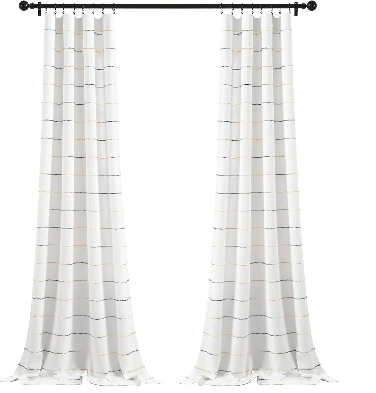 Lush Decor Ombre Stripe Yarn Dyed Cotton Window Curtain Panel Set - Colorful Tufted Yarn Stripe Detail - 2 Window Panels - 40" W x 84" L, Yellow & Gray