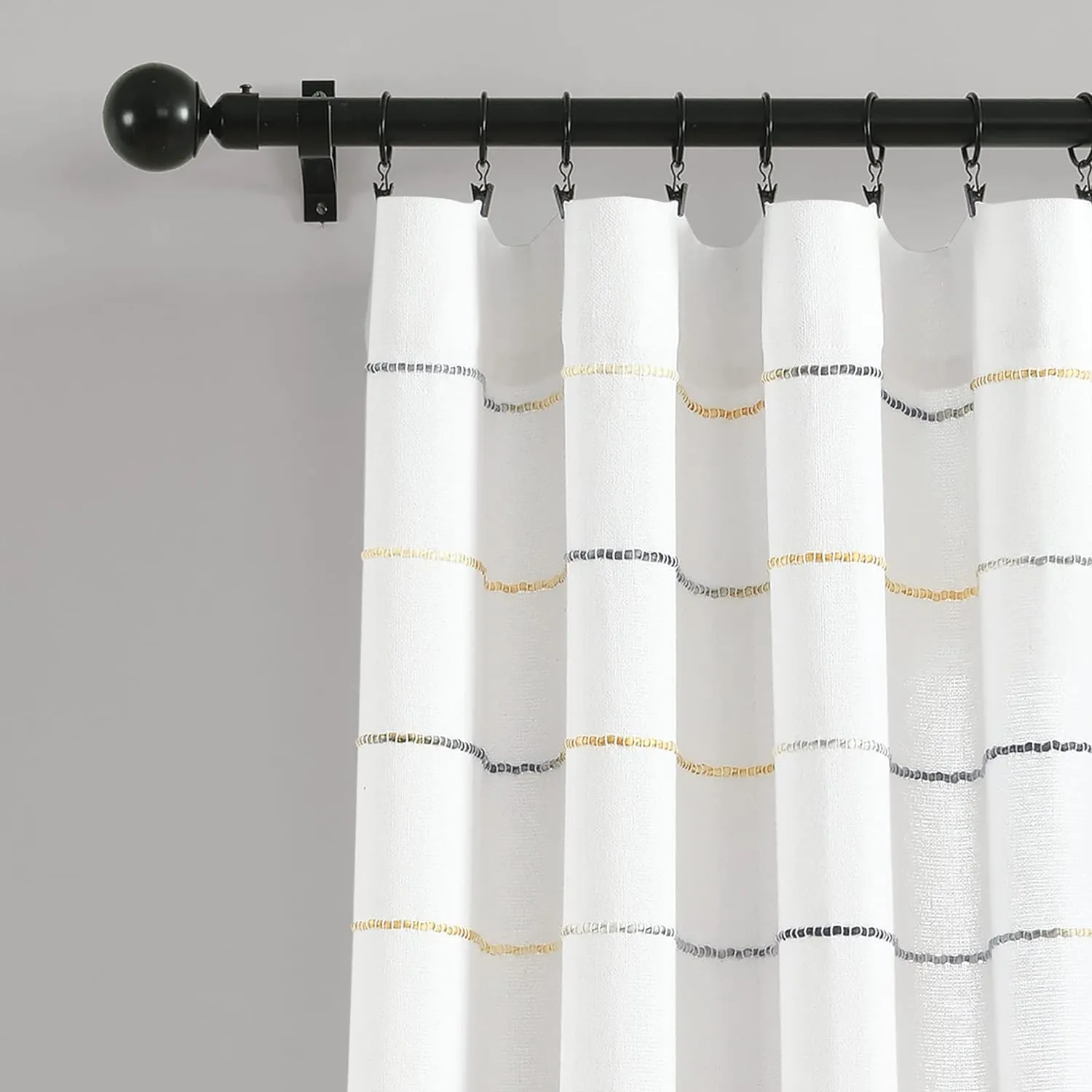Lush Decor Ombre Stripe Yarn Dyed Cotton Window Curtain Panel Set - Colorful Tufted Yarn Stripe Detail - 2 Window Panels - 40" W x 84" L, Yellow & Gray