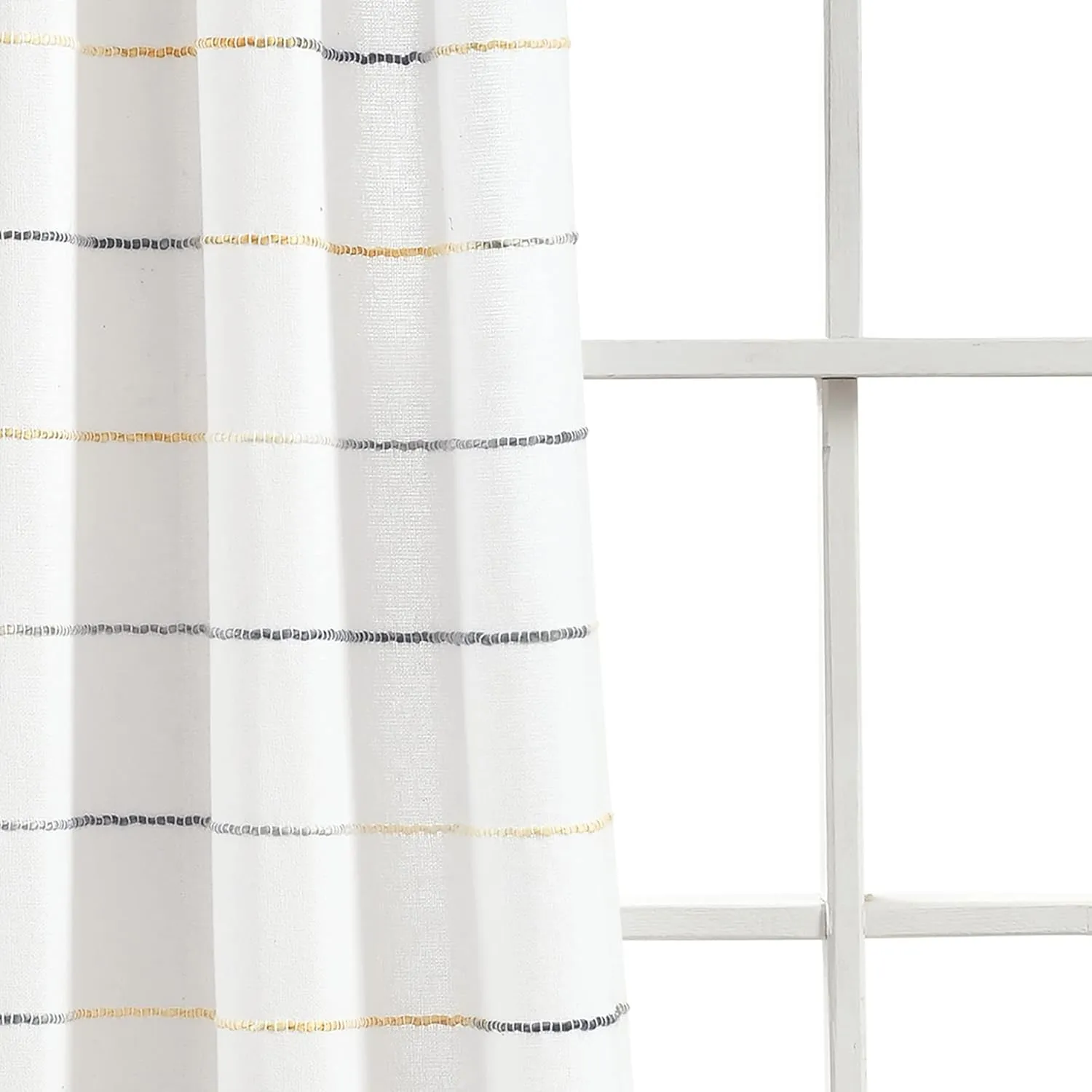 Lush Decor Ombre Stripe Yarn Dyed Cotton Window Curtain Panel Set - Colorful Tufted Yarn Stripe Detail - 2 Window Panels - 40" W x 84" L, Yellow & Gray