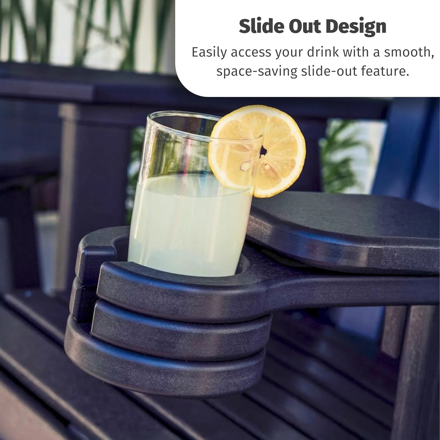 LuxCraft Glider Cup Holder Attachment for Outdoor Gliders, Slide Out Cup Holder for Outside Glider Chairs, Space Saving Design - Amish Made USA (Black)