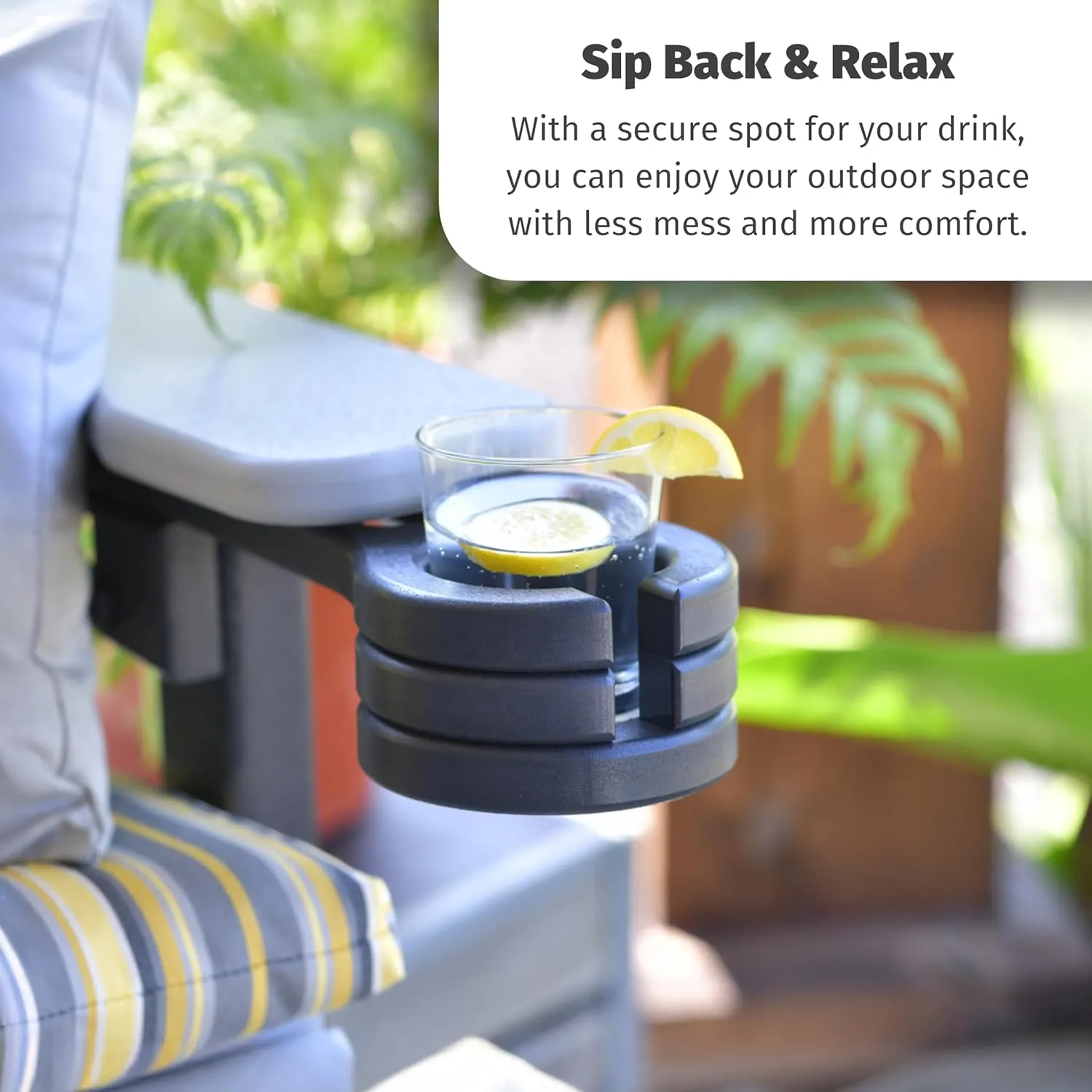 LuxCraft Glider Cup Holder Attachment for Outdoor Gliders, Slide Out Cup Holder for Outside Glider Chairs, Space Saving Design - Amish Made USA (Black)