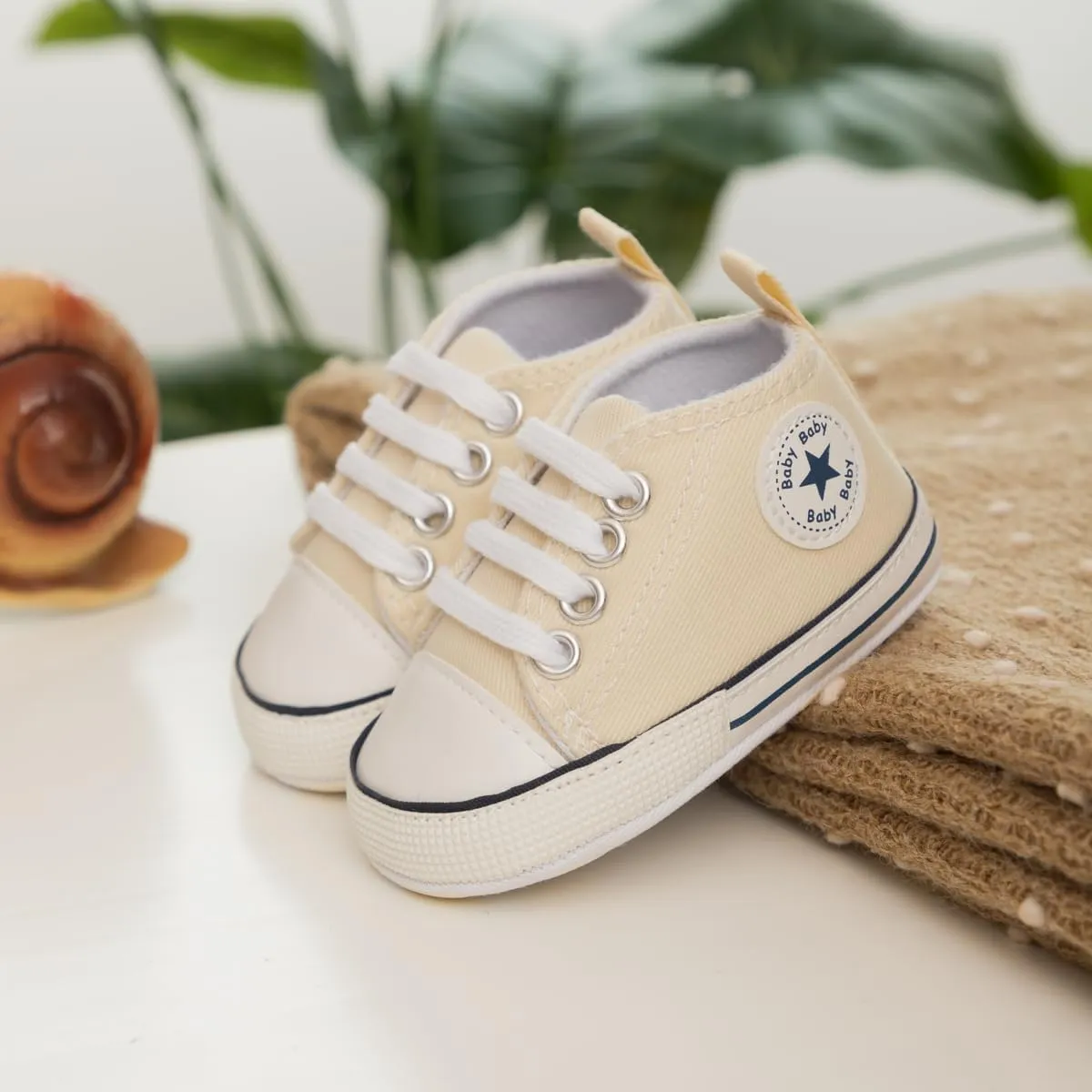 Meckior Baby Girls Boys Canvas Sneakers Soft Sole High-Top Ankle Infant First Walkers Crib Shoes