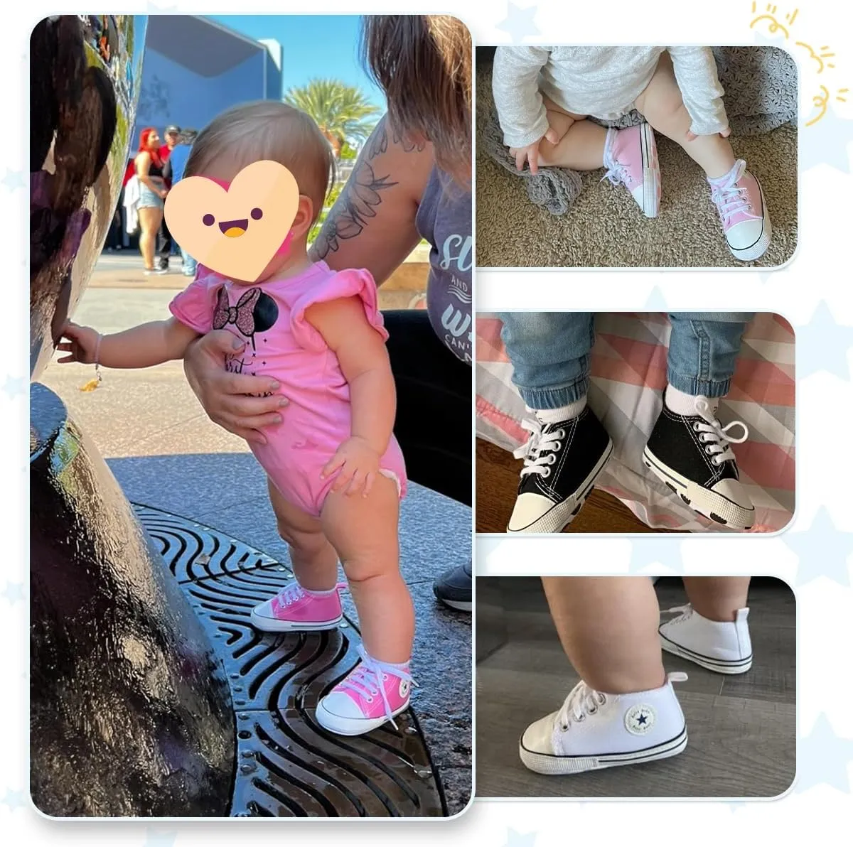 Meckior Baby Girls Boys Canvas Sneakers Soft Sole High-Top Ankle Infant First Walkers Crib Shoes