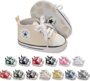 Meckior Baby Girls Boys Canvas Sneakers Soft Sole High-Top Ankle Infant First Walkers Crib Shoes