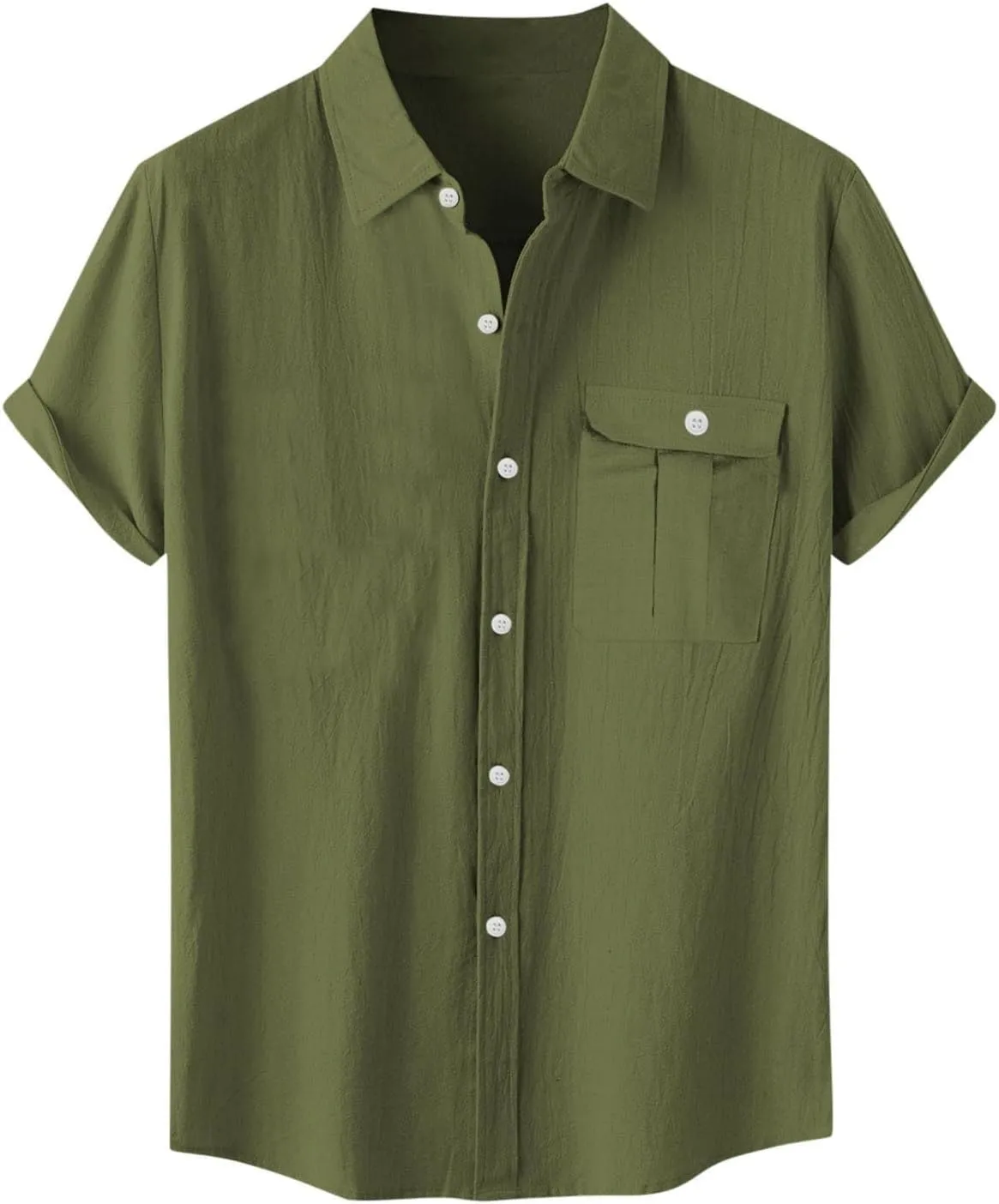Men Cotton Linen Guayabera Shirts Casual Short Sleeve Button Down Work Shirt Solid Color Business Office Dress Tops