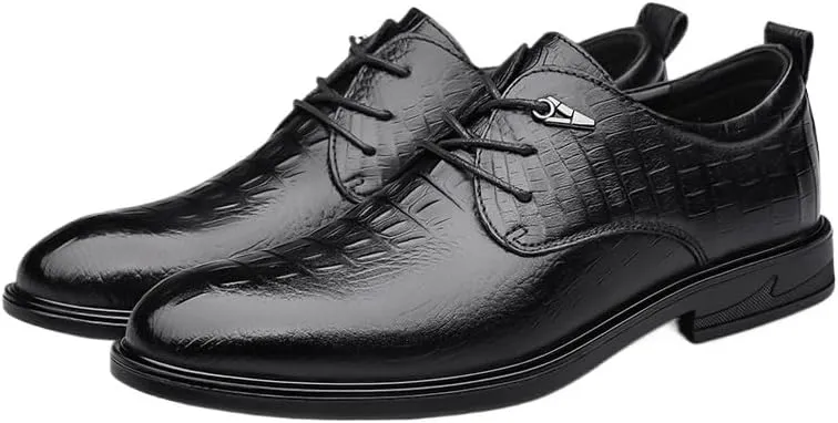 Men's Black Dress Shoes Fashionable Lace-up Crocodile Pattern Leather Shoes Formal Business Casual Oxford