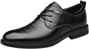 Men's Black Dress Shoes Fashionable Lace-up Crocodile Pattern Leather Shoes Formal Business Casual Oxford