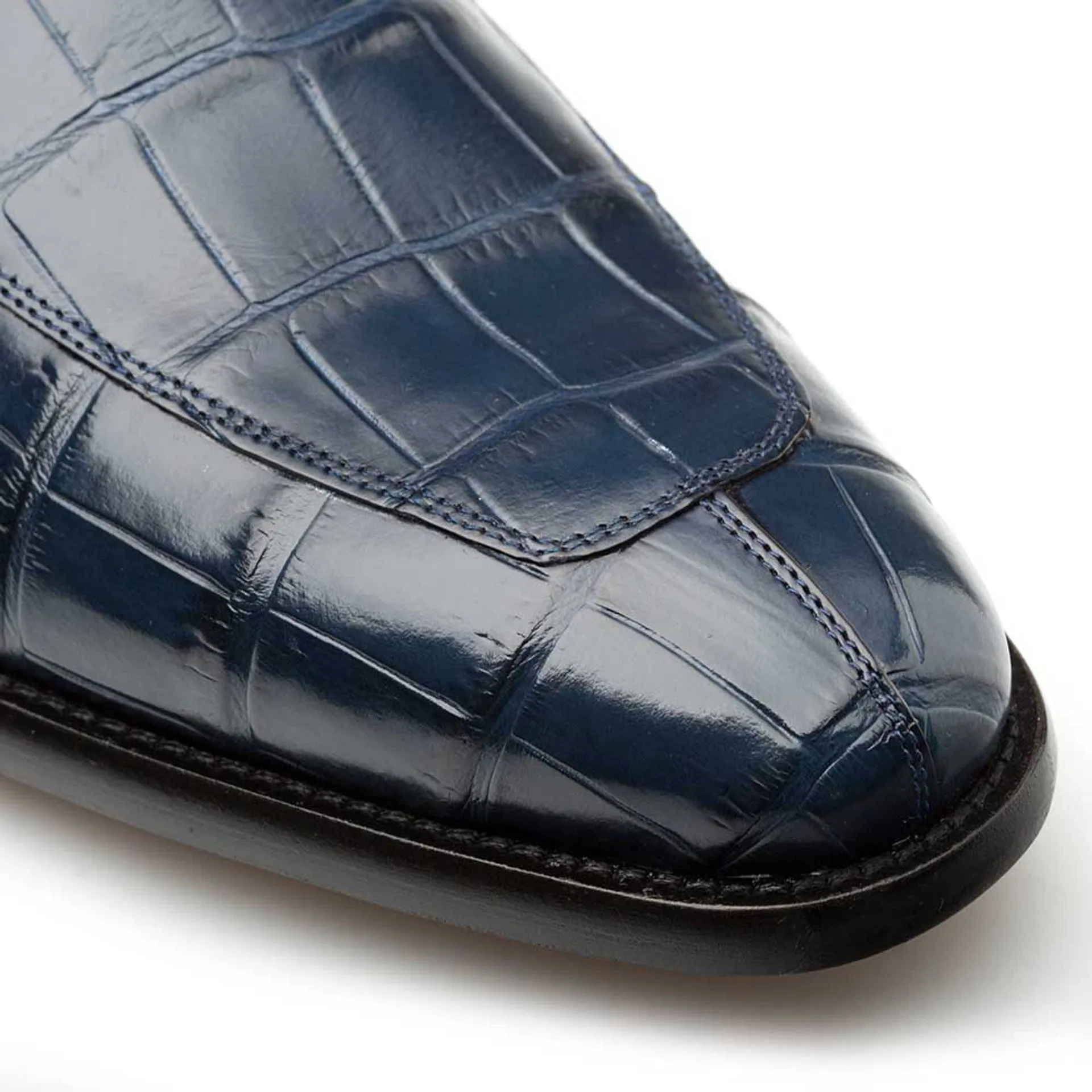 Men's Blue Piccolo Genuine American Alligator Penny Loafer By Mezlan Made In Spain Brand
