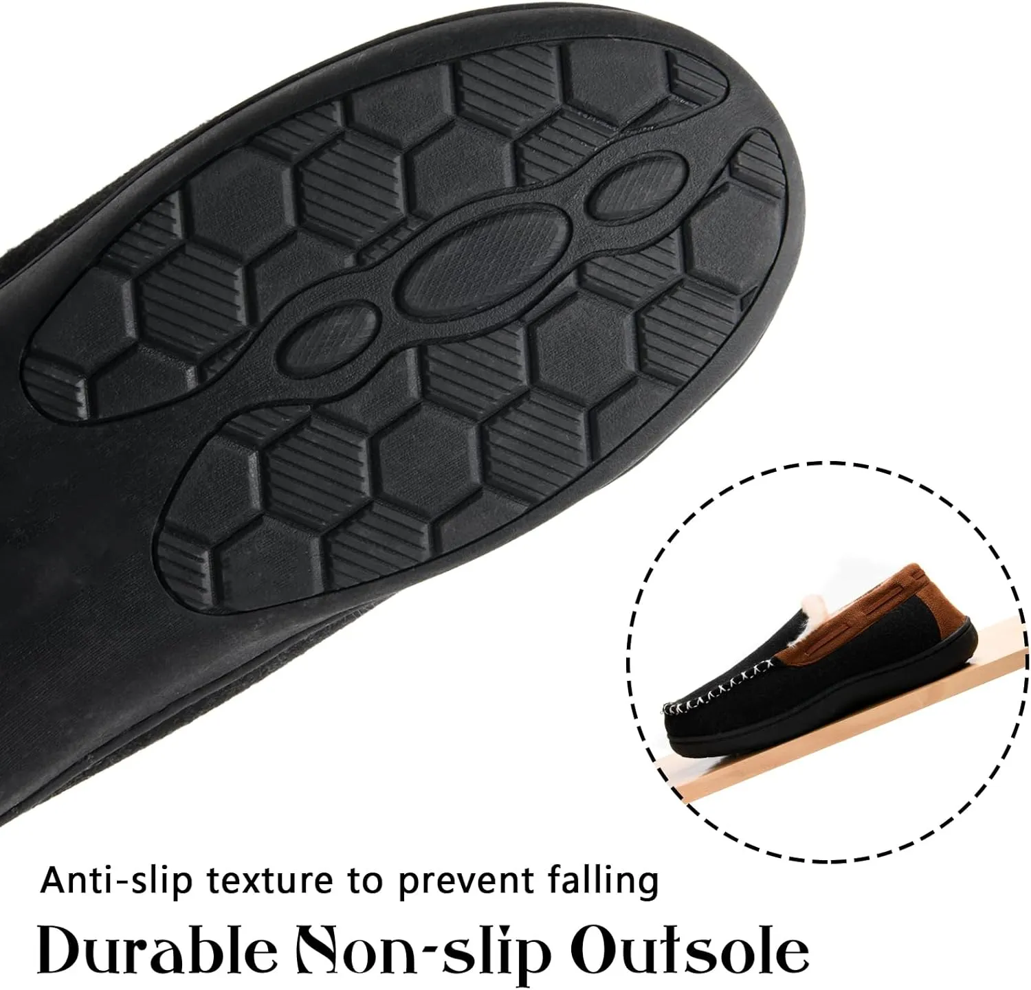 Men's Fuzzy Moccasin House Slippers Memory Foam, Cozy Mens Fluffy Warm Indoor Slippers Closed Back for Winter, Non-Slip Soft Comfy Bedroom Slippers for Men