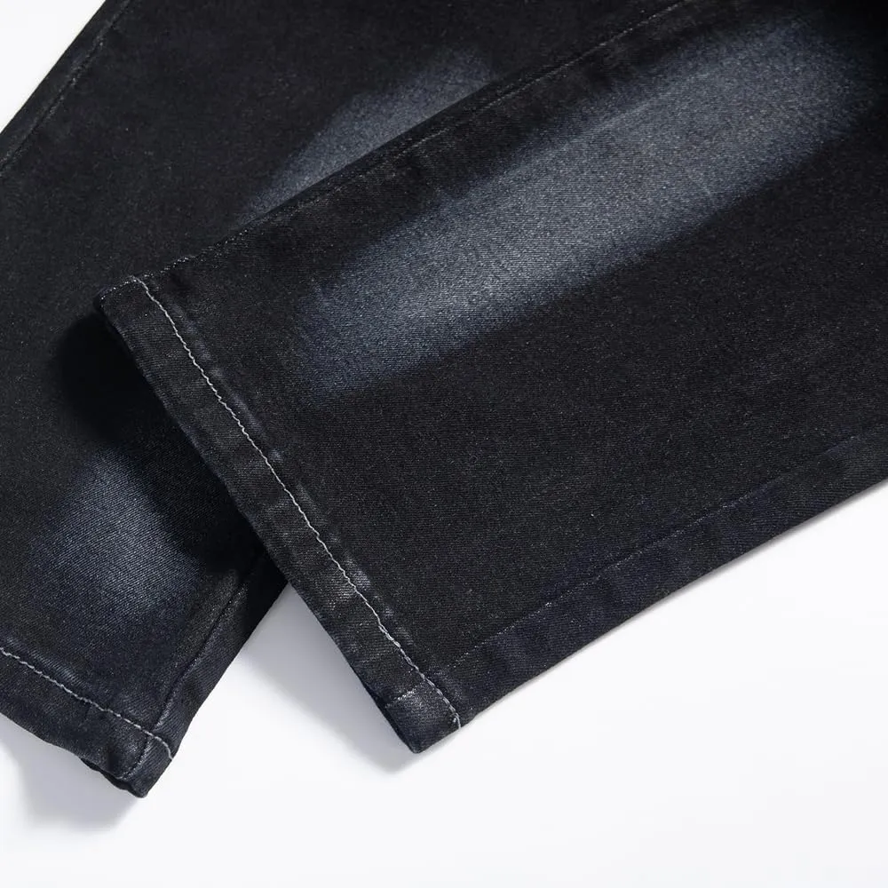 Men's Jeans Denim Pants Straight Patchwork Distressed Biker Jean Streetwear
