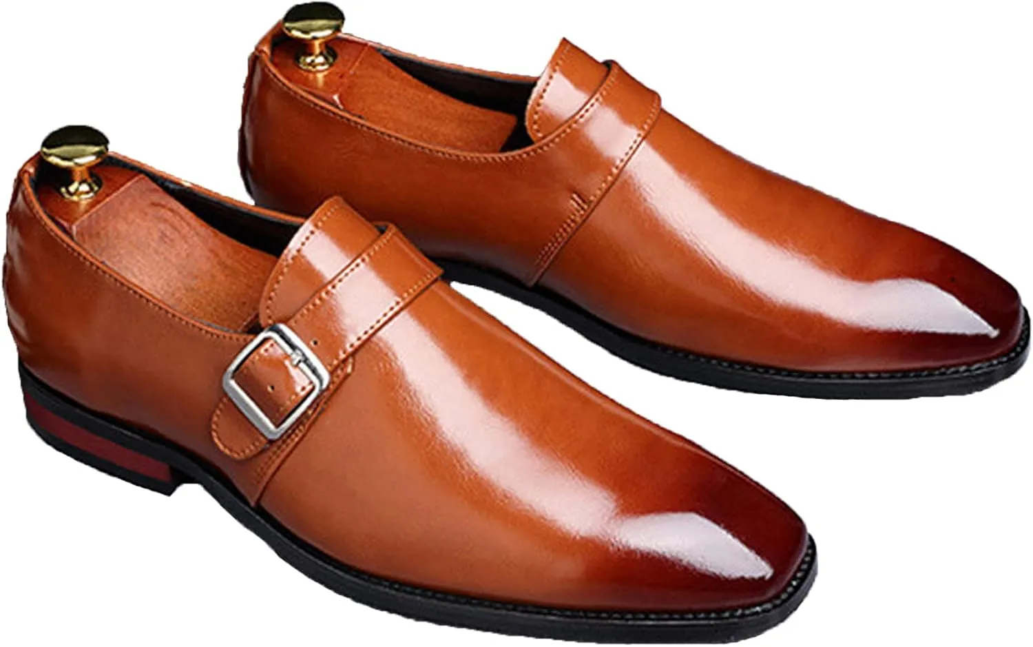 Men's Leather Monk Buckle Formal Oxford Shoes Round Toe Slip-On Fashion Low Top Casual Business Formal Shoes