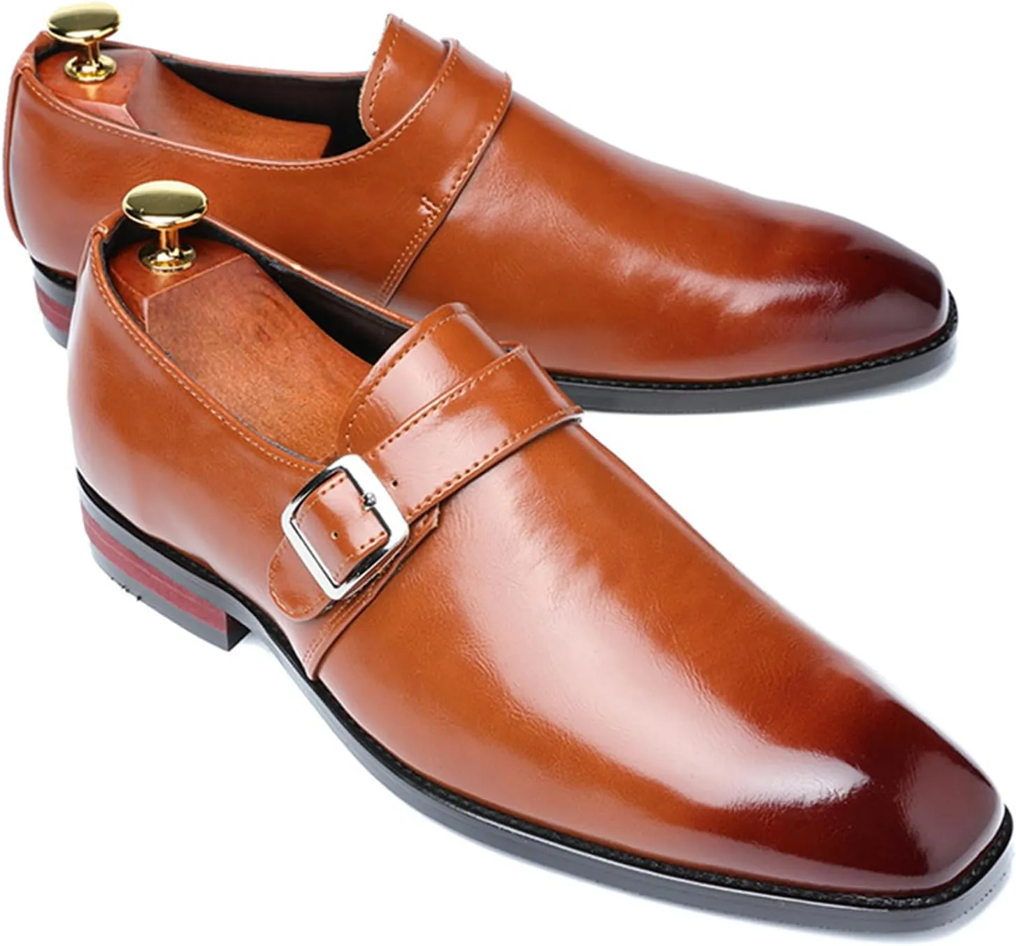Men's Leather Monk Buckle Formal Oxford Shoes Round Toe Slip-On Fashion Low Top Casual Business Formal Shoes