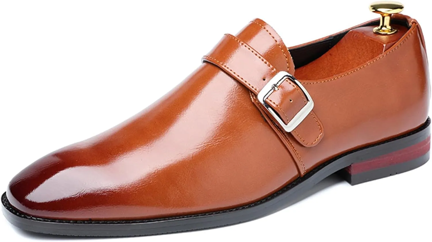 Men's Leather Monk Buckle Formal Oxford Shoes Round Toe Slip-On Fashion Low Top Casual Business Formal Shoes