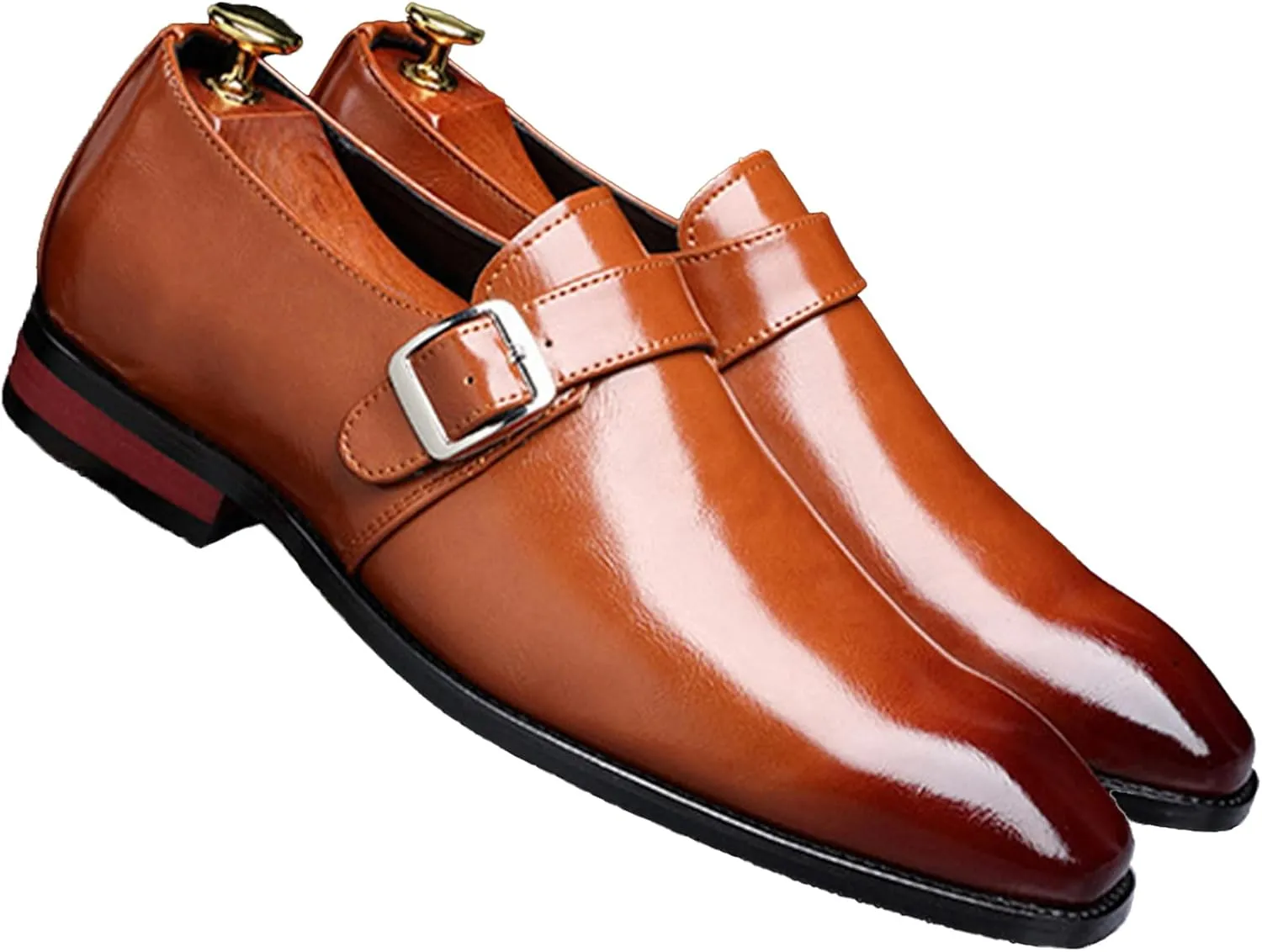 Men's Leather Monk Buckle Formal Oxford Shoes Round Toe Slip-On Fashion Low Top Casual Business Formal Shoes