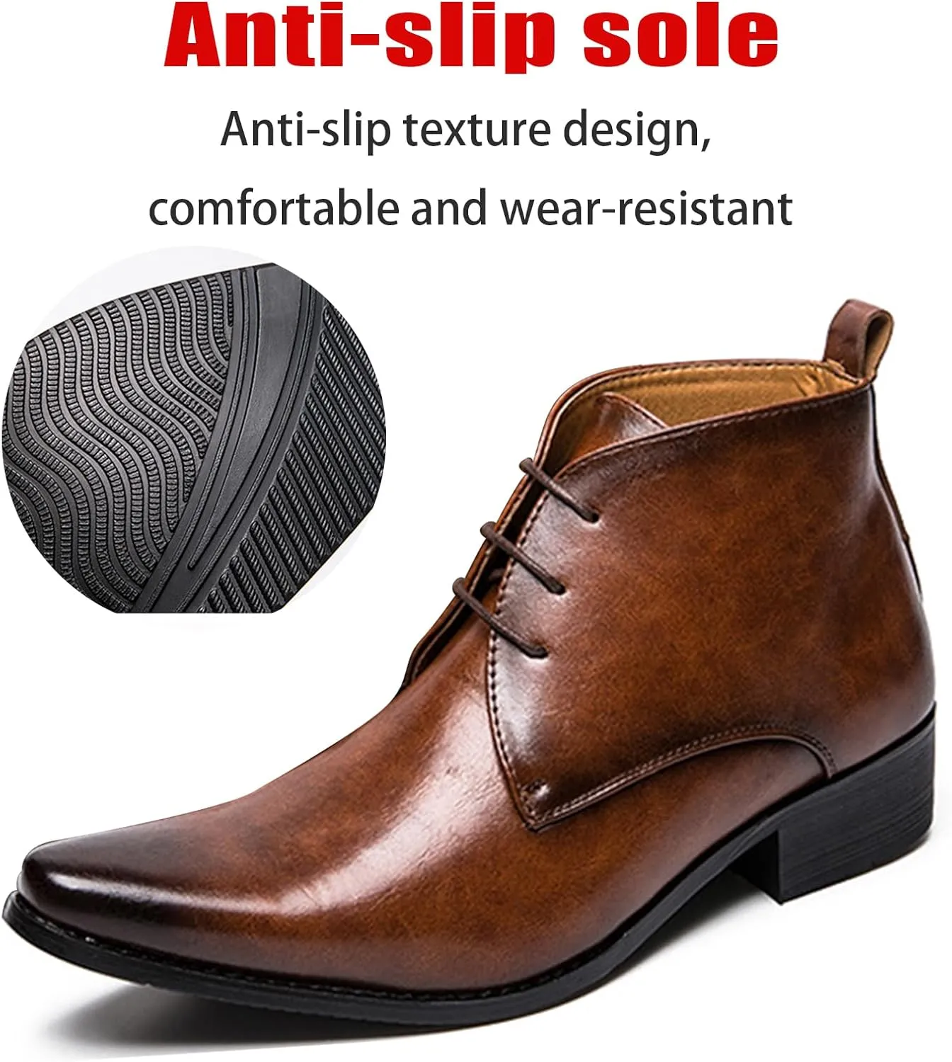 Men's Leather Pointed Toel Lace up retro Oxford Chelsea Boots Fashion Mid Top Comfort Non-Slip Chunky Heel Dress chukka Ankle Booties For causal Work Business Wedding Formal