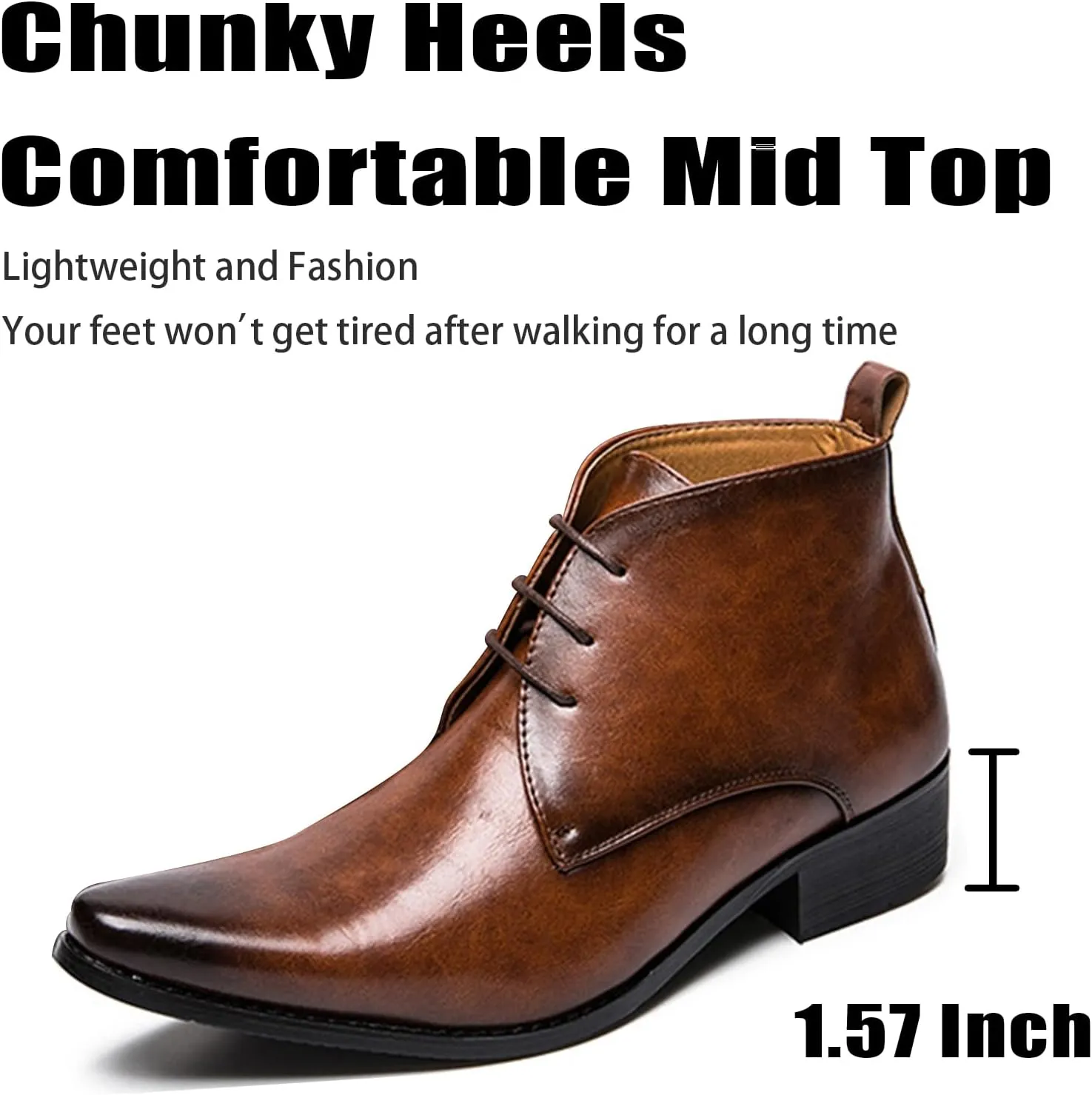 Men's Leather Pointed Toel Lace up retro Oxford Chelsea Boots Fashion Mid Top Comfort Non-Slip Chunky Heel Dress chukka Ankle Booties For causal Work Business Wedding Formal