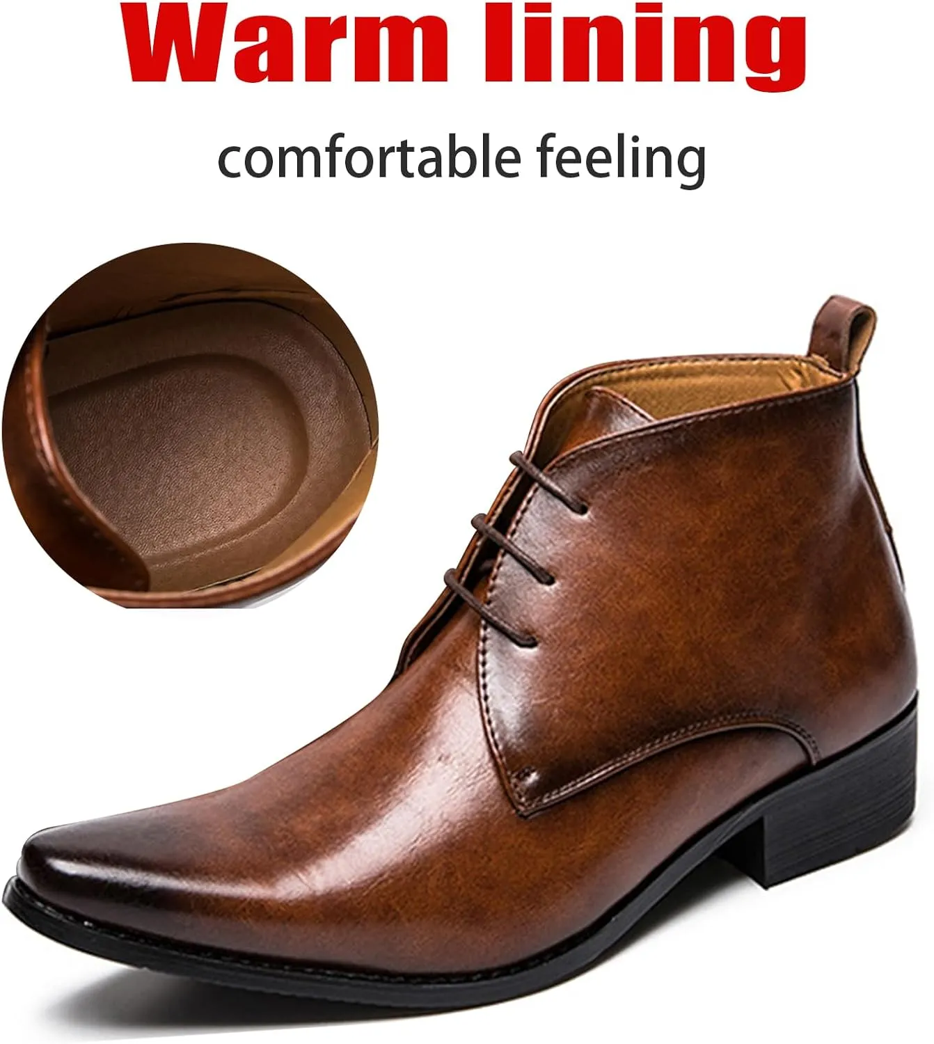 Men's Leather Pointed Toel Lace up retro Oxford Chelsea Boots Fashion Mid Top Comfort Non-Slip Chunky Heel Dress chukka Ankle Booties For causal Work Business Wedding Formal