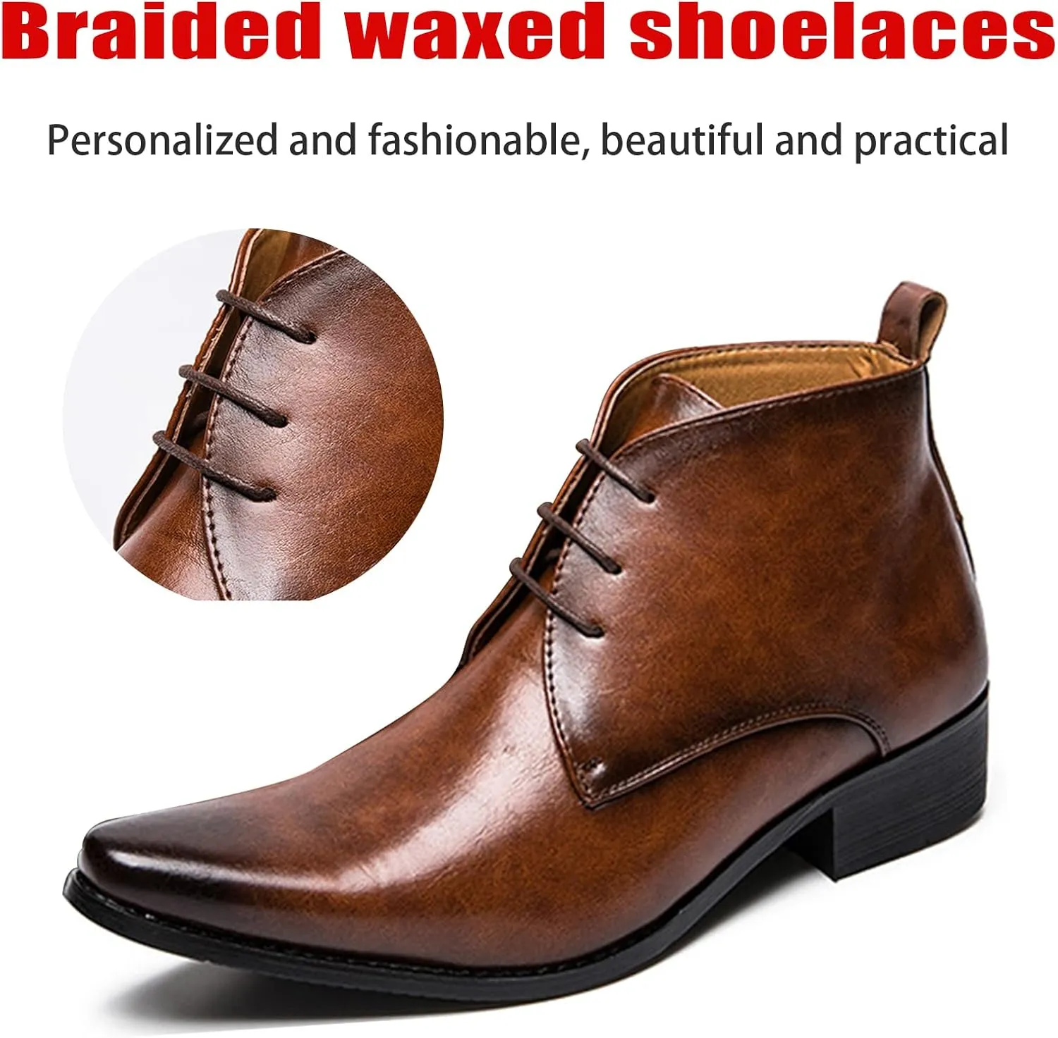 Men's Leather Pointed Toel Lace up retro Oxford Chelsea Boots Fashion Mid Top Comfort Non-Slip Chunky Heel Dress chukka Ankle Booties For causal Work Business Wedding Formal