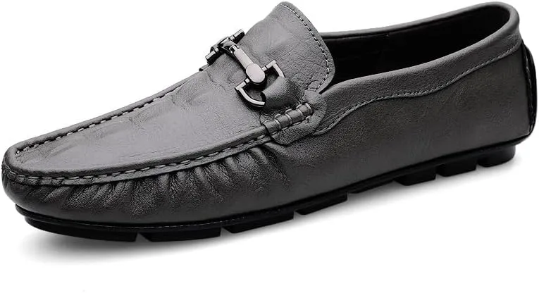 Mens Loafers Round Toe Leather Crocodile Print Driving Style Loafer Flat Heel Comfortable Lightweight Classic Slip-on
