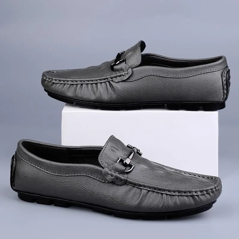 Mens Loafers Round Toe Leather Crocodile Print Driving Style Loafer Flat Heel Comfortable Lightweight Classic Slip-on