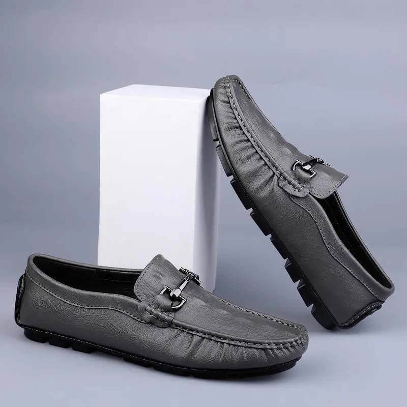Mens Loafers Round Toe Leather Crocodile Print Driving Style Loafer Flat Heel Comfortable Lightweight Classic Slip-on