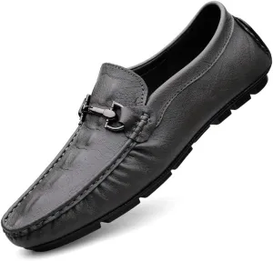 Mens Loafers Round Toe Leather Crocodile Print Driving Style Loafer Flat Heel Comfortable Lightweight Classic Slip-on