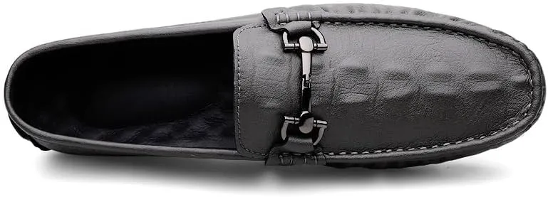 Mens Loafers Round Toe Leather Crocodile Print Driving Style Loafer Flat Heel Comfortable Lightweight Classic Slip-on