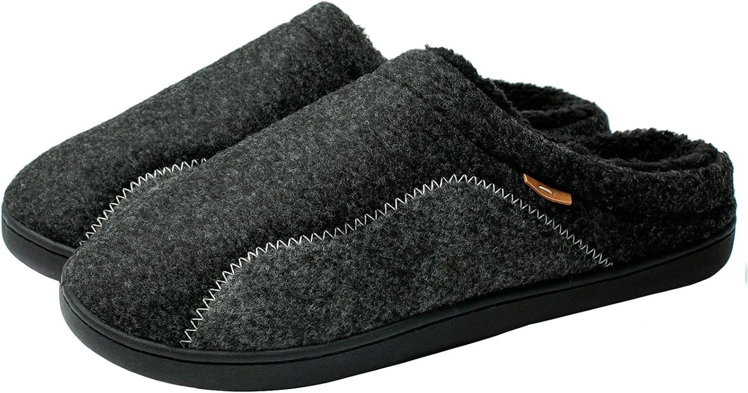 Mens Moccasin Slippers Cozy Memory Foam Fuzzy Plush Lined Slip on Adjustable Tongue House Shoes Indoor Outdoor