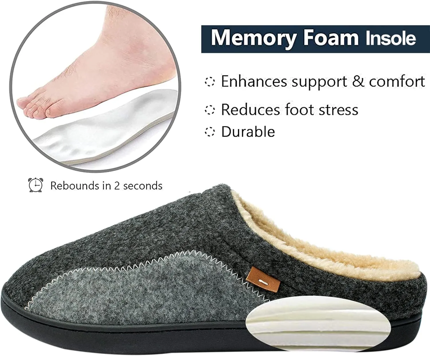 Mens Moccasin Slippers Cozy Memory Foam Fuzzy Plush Lined Slip on Adjustable Tongue House Shoes Indoor Outdoor