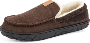 Mens Moccasin Slippers Memory Foam Suede House Slippers for Men with Soft Fleece Lining Anti-Skid Sole Indoor Outdoor House Shoes