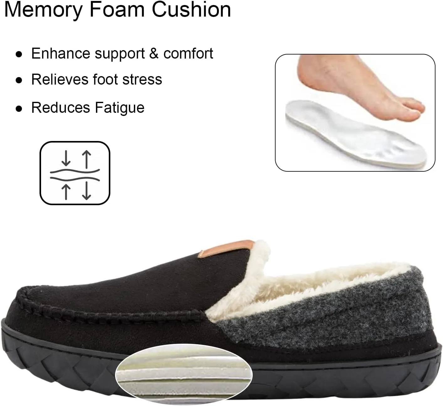 Mens Moccasin Slippers Memory Foam Suede House Slippers for Men with Soft Fleece Lining Anti-Skid Sole Indoor Outdoor House Shoes