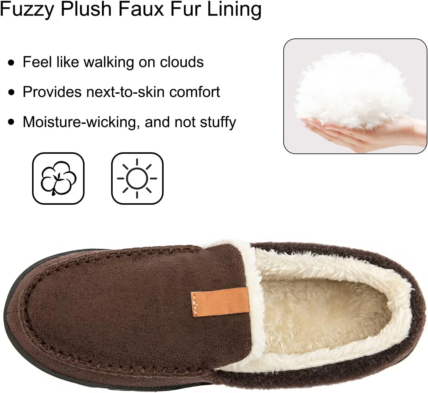Mens Moccasin Slippers Memory Foam Suede House Slippers for Men with Soft Fleece Lining Anti-Skid Sole Indoor Outdoor House Shoes