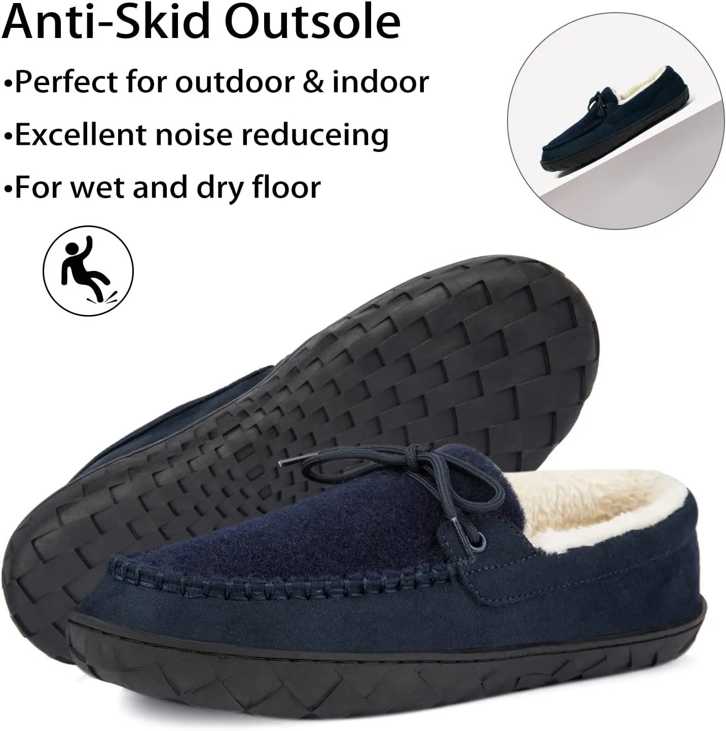 Mens Moccasin Slippers Memory Foam Suede House Slippers for Men with Soft Fleece Lining Anti-Skid Sole Indoor Outdoor House Shoes